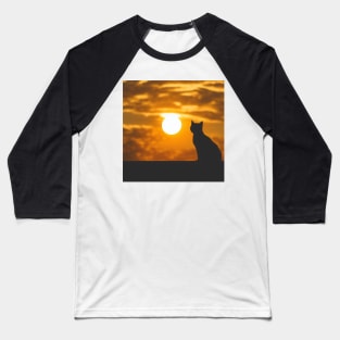 Black Cat Watching Sunset Baseball T-Shirt